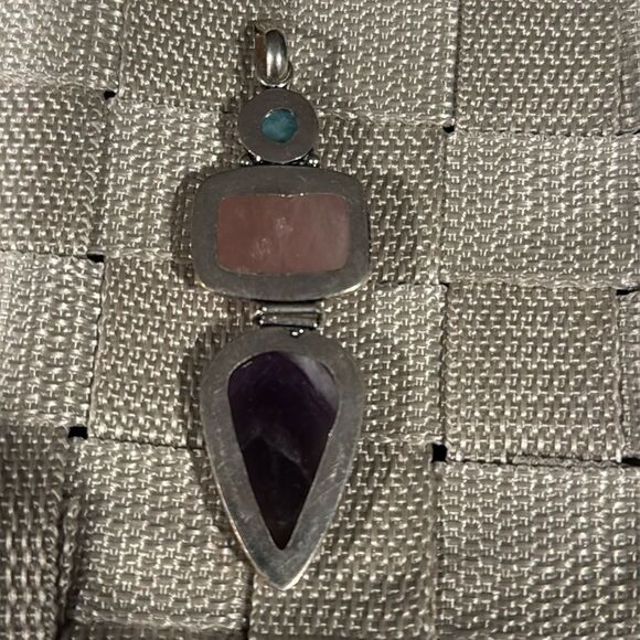 Elegant Silver Pendant with Pink, Purple, and Blue Stones - Picture 4 of 4